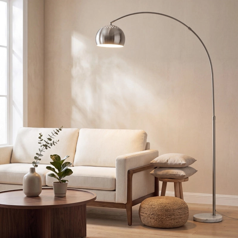 LAMPADA DA TERRA ad arco 167 cm argento con base in marmo