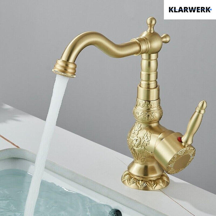 JULIAN | Rubinetto da bagno alto vintage oro spazzolato | Miscelatore retrò in acciaio inox per lavabo freestanding | Bagno con rubinetto gastronomico