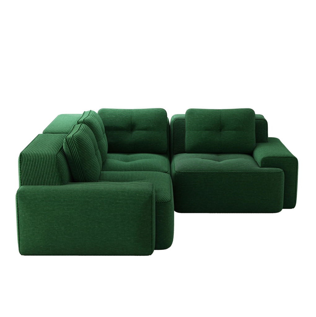Divano angolare modulare 206x206x69 cm in corduroy verde con base antiscivolo