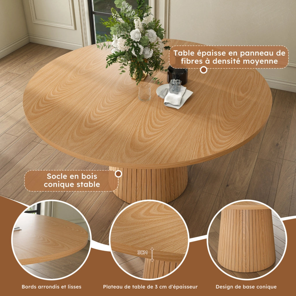 Tavolo da pranzo rotondo ?110 cm in MDF impiallacciato rovere con base a colonna