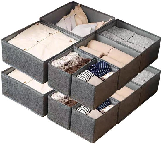 Organizzatore per cassetti 12 pezzi, sistema di organizzazione per cassetti lavabile, cassetta pieghevole di stoffa per reggisen, calze e intimo (grigio)