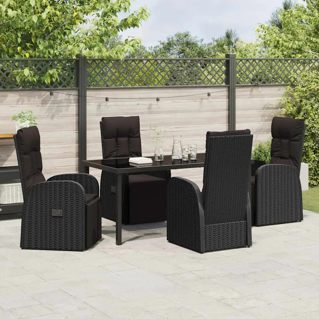 Set da Pranzo per Giardino con cuscino 5 pcs Nero polyrattan 3379516