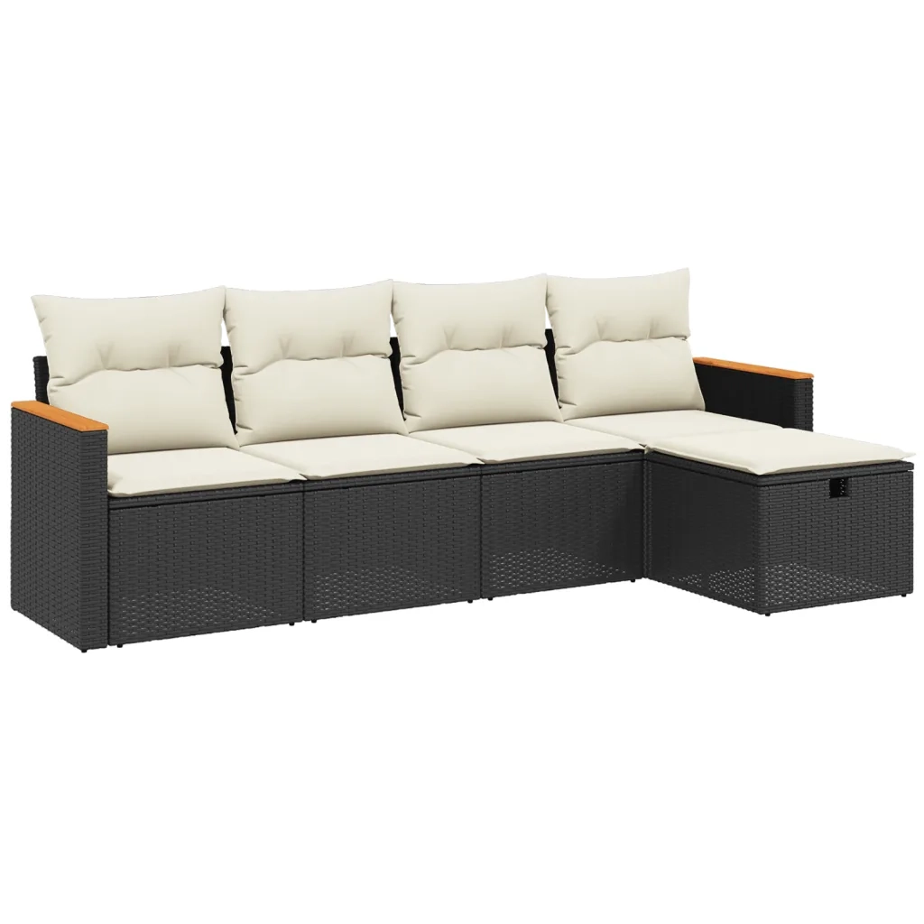 Set Divani da Giardino 5 pz con Cuscini in Polyrattan Nero
