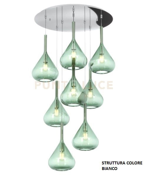SOSPENSIONE BIANCO 8 LUCI TONDA VETRI VERDE 1177BI-S8 T-VE