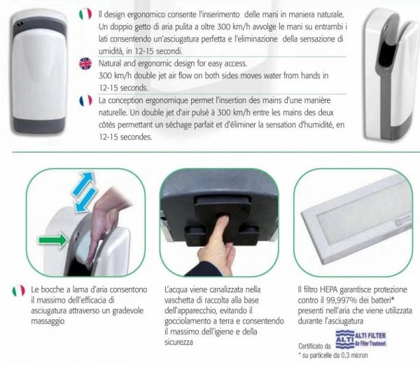 Asciugamani elettrico da parete - Tornado Protech SF plastica grigio