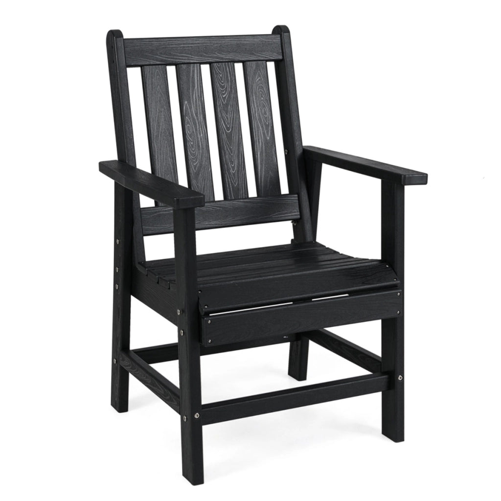 Sedia da esterno in HDPE resistente alle intemperie con braccioli, Poltrona adirondack effetto legno per giardino Nero-Sedie da esterno