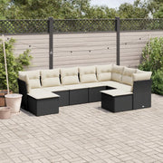 Set Divani da Giardino 9 pz con Cuscini Nero in Polyrattan 3218566
