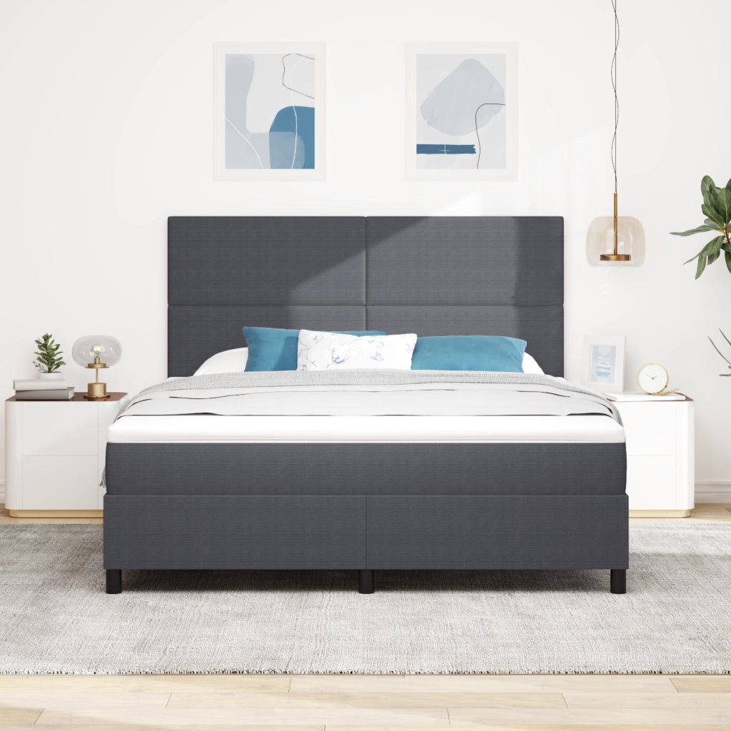 Letto con Rete a Molle con Materasso Grigio Scuro in Tessuto di Corduroy