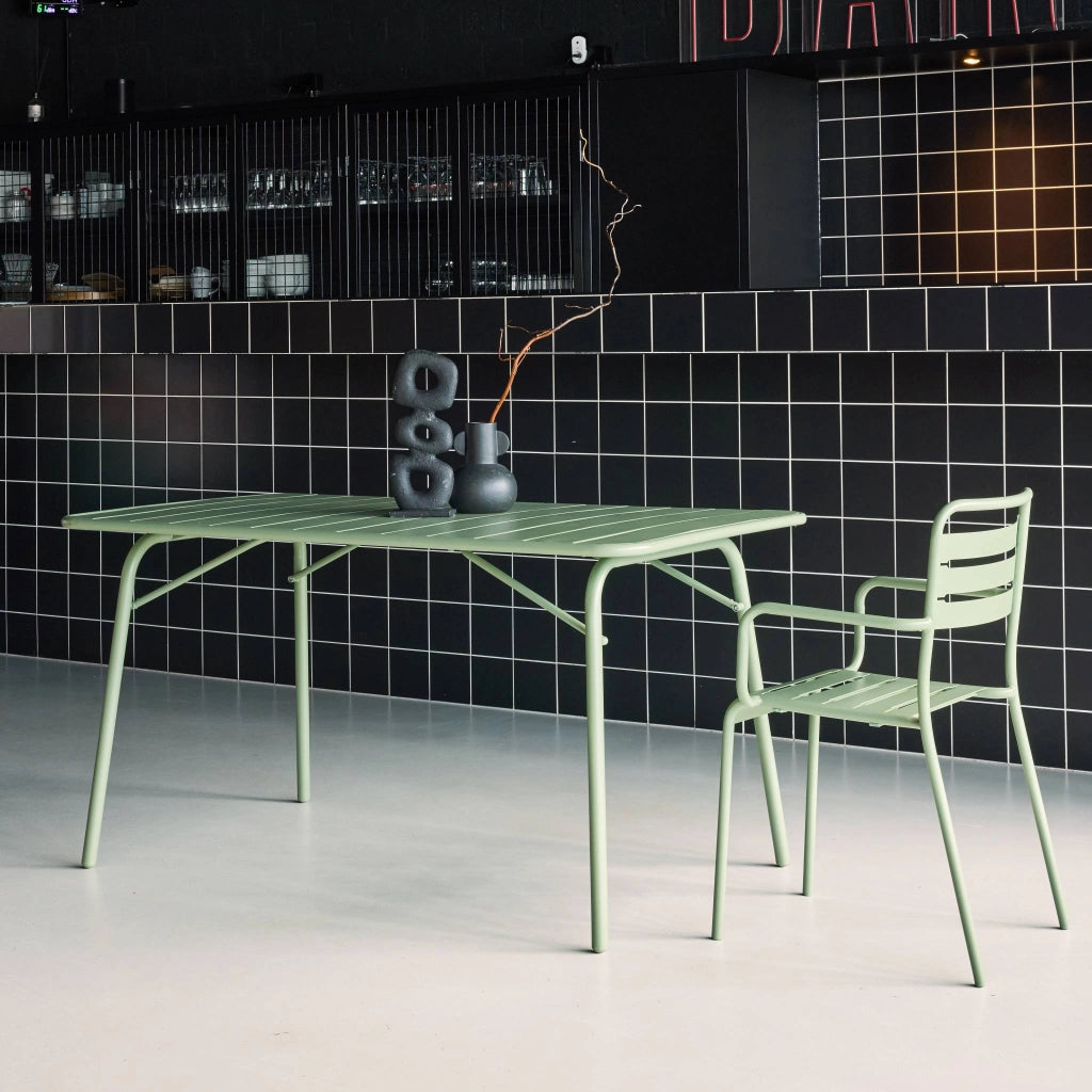 Tavolo da giardino pieghevole in metallo 6 posti, 140cm, verde