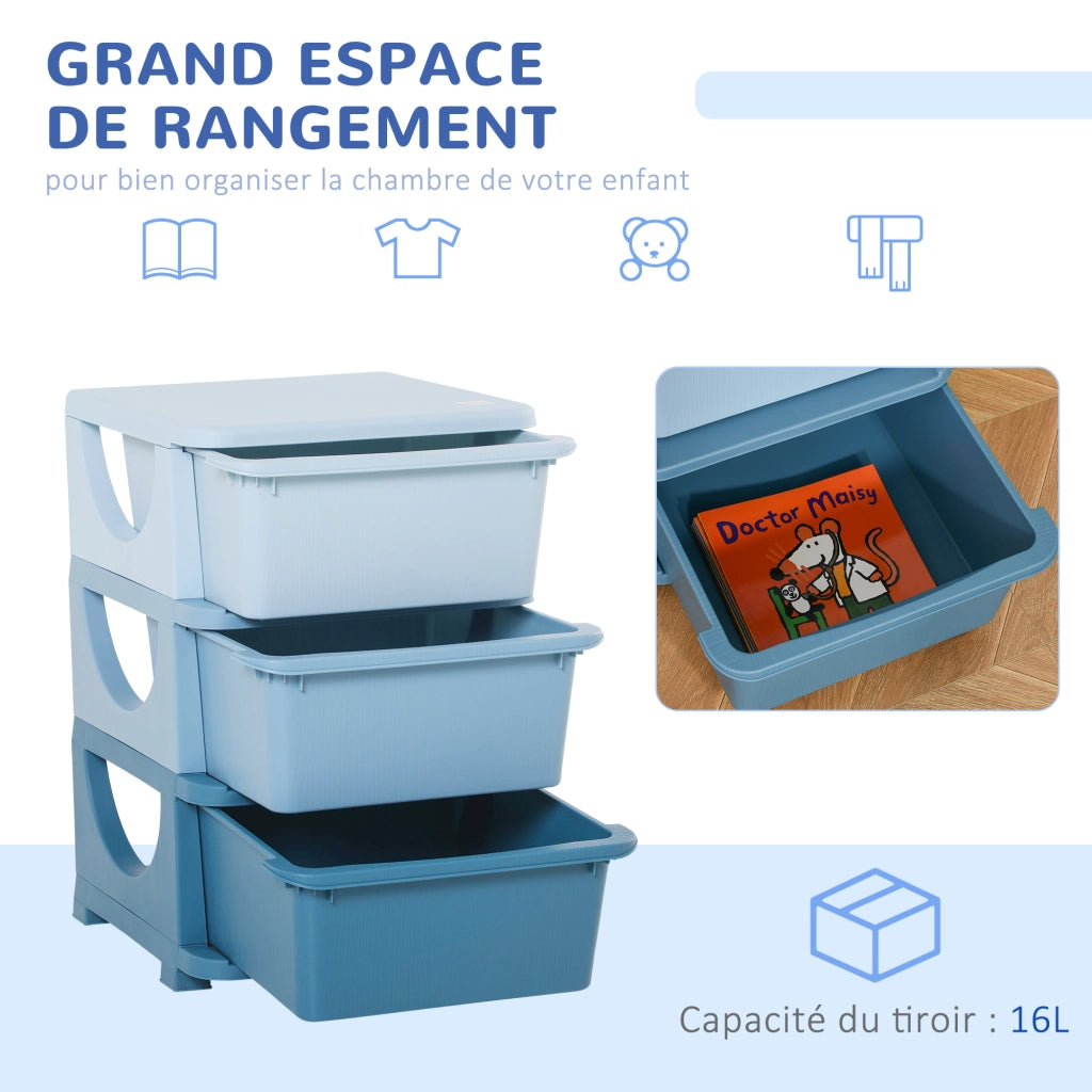 Cassettiera per bambini con 3 cassetti ¨C zephmum ¨C blu 37x37x56.5 cm