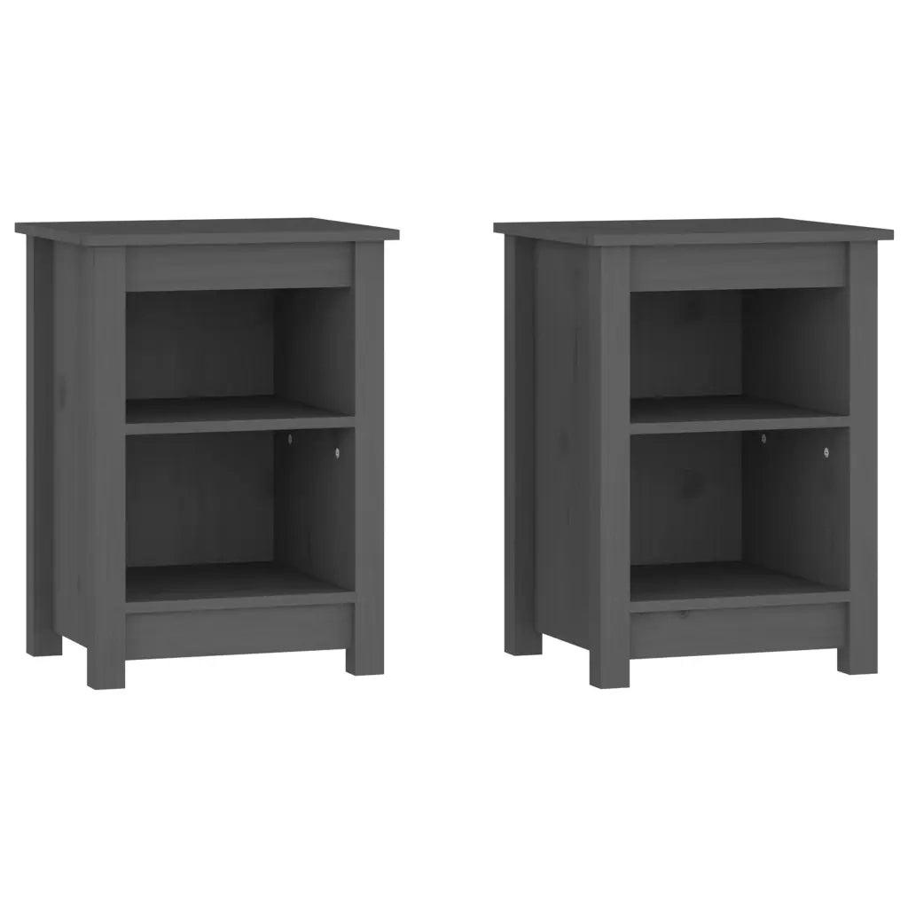 Comodini 2 pz Grigi 40x35x55 cm in Legno Massello di Pino 820961