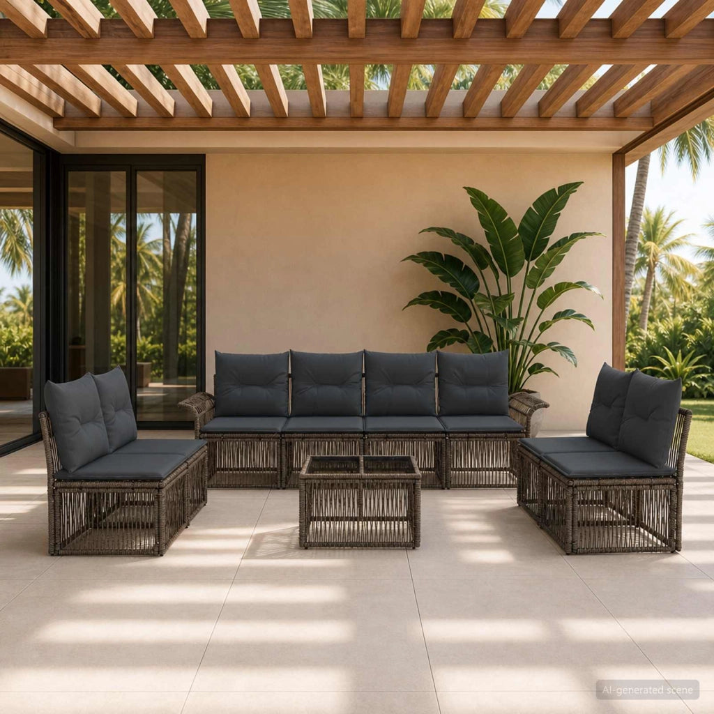 Set Divano da Giardino 9 pz Grigio polyrattan 3434807