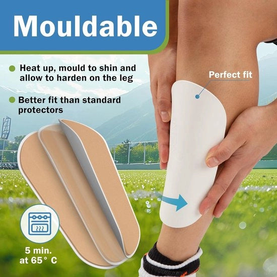Scheenbeschermers innovativi per adulti e bambini - Mini scheenprotettori adattabili individualmente - Calcio uomo donna - in materiale bioplastico - si adatta perfettamente