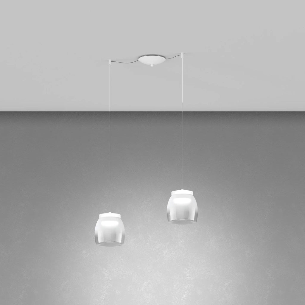 Lampadario Contemporaneo Drum Metallo Bianco Vetro 2 Luci Led 16W Calda