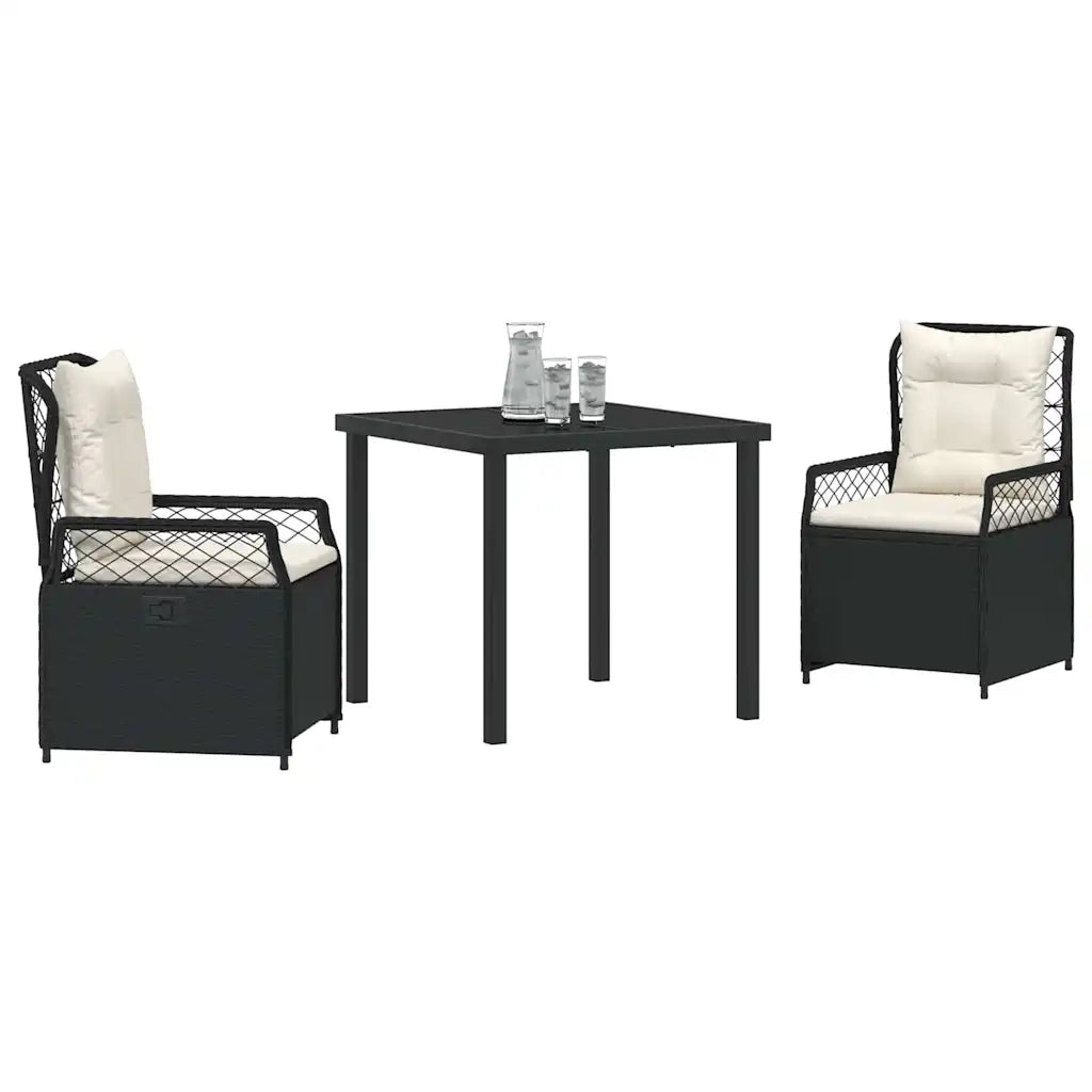 Set da Pranzo per Giardino 3 pcs Nero polyrattan 3380981