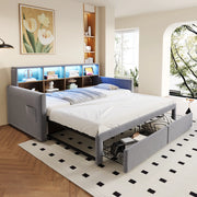 Letto imbottito in velluto grigio chiaro con illuminazione a LED e porta USB 90x190 cm