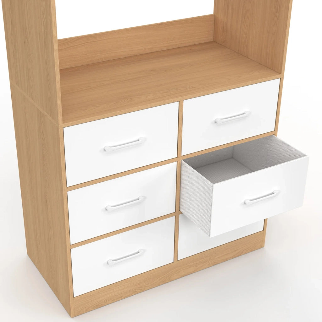 IDMarket - Armadio UPPAH L. 80 cm con 6 cassetti in faggio e bianco