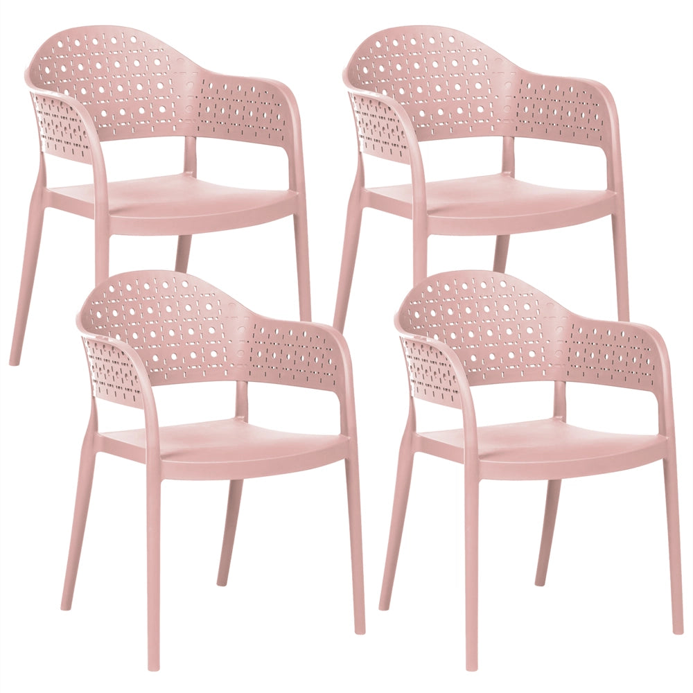 Set di 4 sedie da giardino in materiale sintetico rosa impilabili per interni ed esterni stile classico
