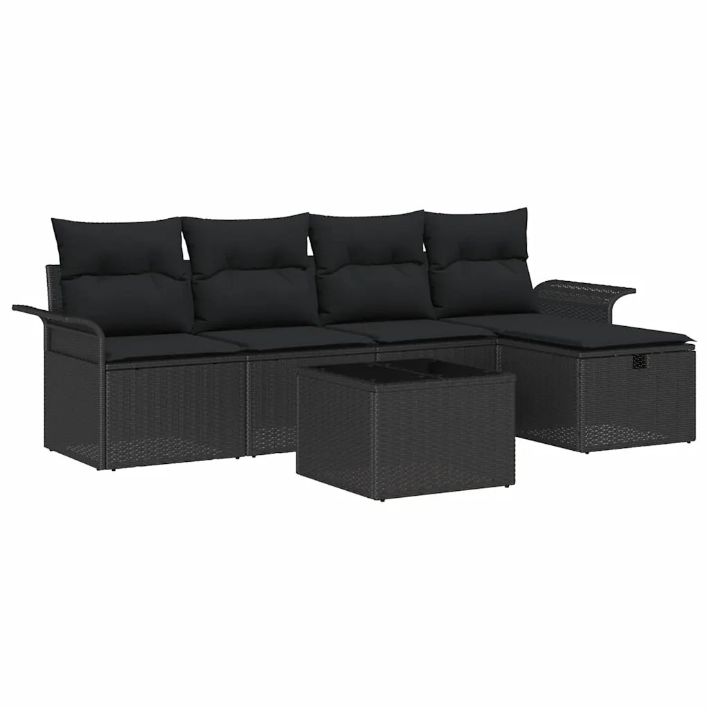 Set Divano da Giardino con cuscino 6 pcs Nero polyrattan