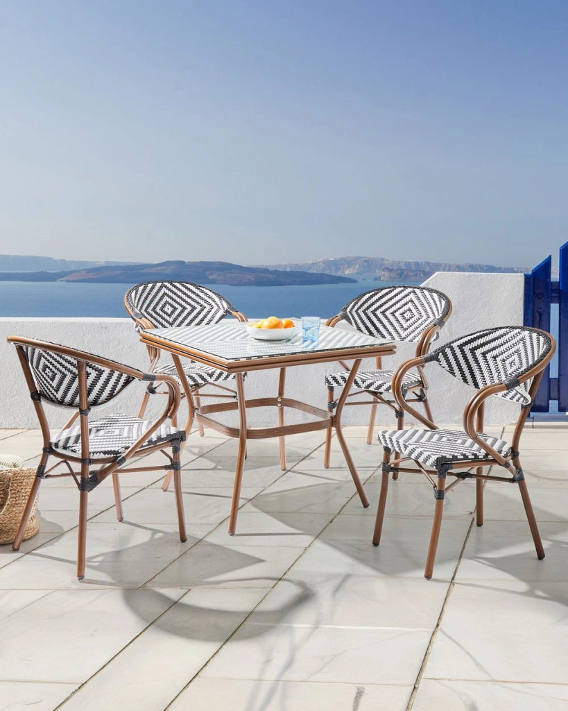 Set di 4 sedie da giardino in Rattan Nero e Bianco Marrone Scuro con struttura in alluminio