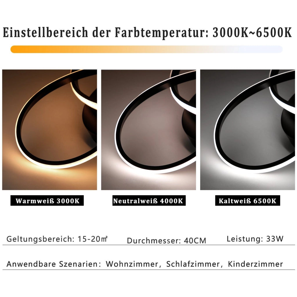 ZMH Lampada da soffitto LED di design nero 40 cm con intensità dimmerabile