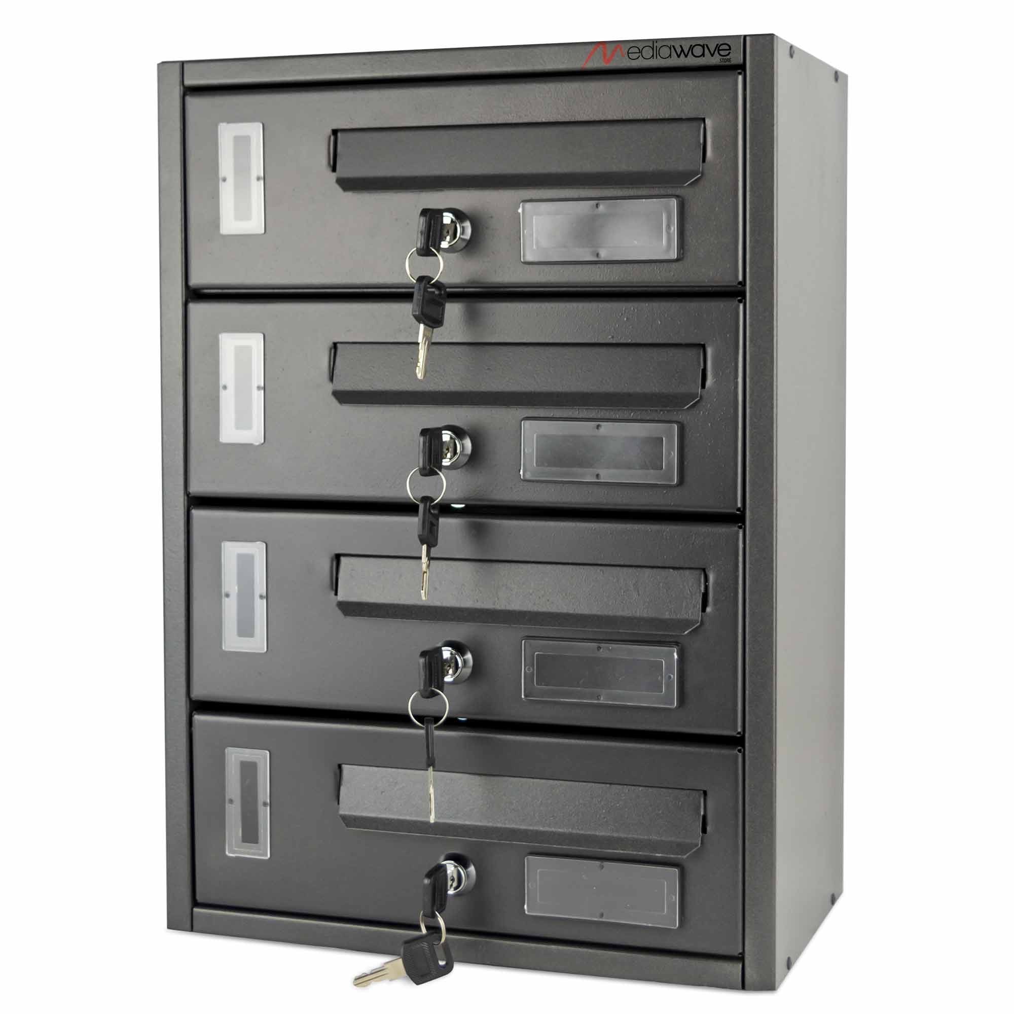 Cassette Postali 42x18x30 cm Artigian 4 Posti con Serratura in Metallo Antracite