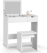 Mobiletto ZELIA con specchio pieghevole, 1 cassetti e 1 sgabello