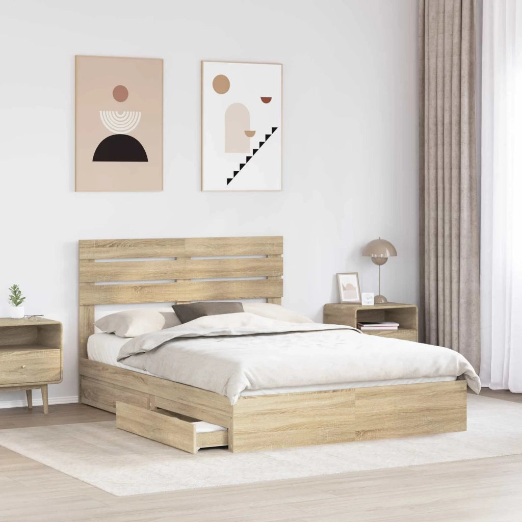 Letto con Contenitore con testiera Rovere Sonoma 160 x 200 cm