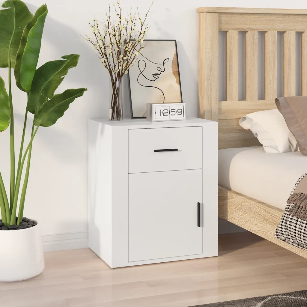 Comodino | Armadio da Notte | Mobiletto da notte Bianco 50x36x60 cm in Legno Ingegnerizzato