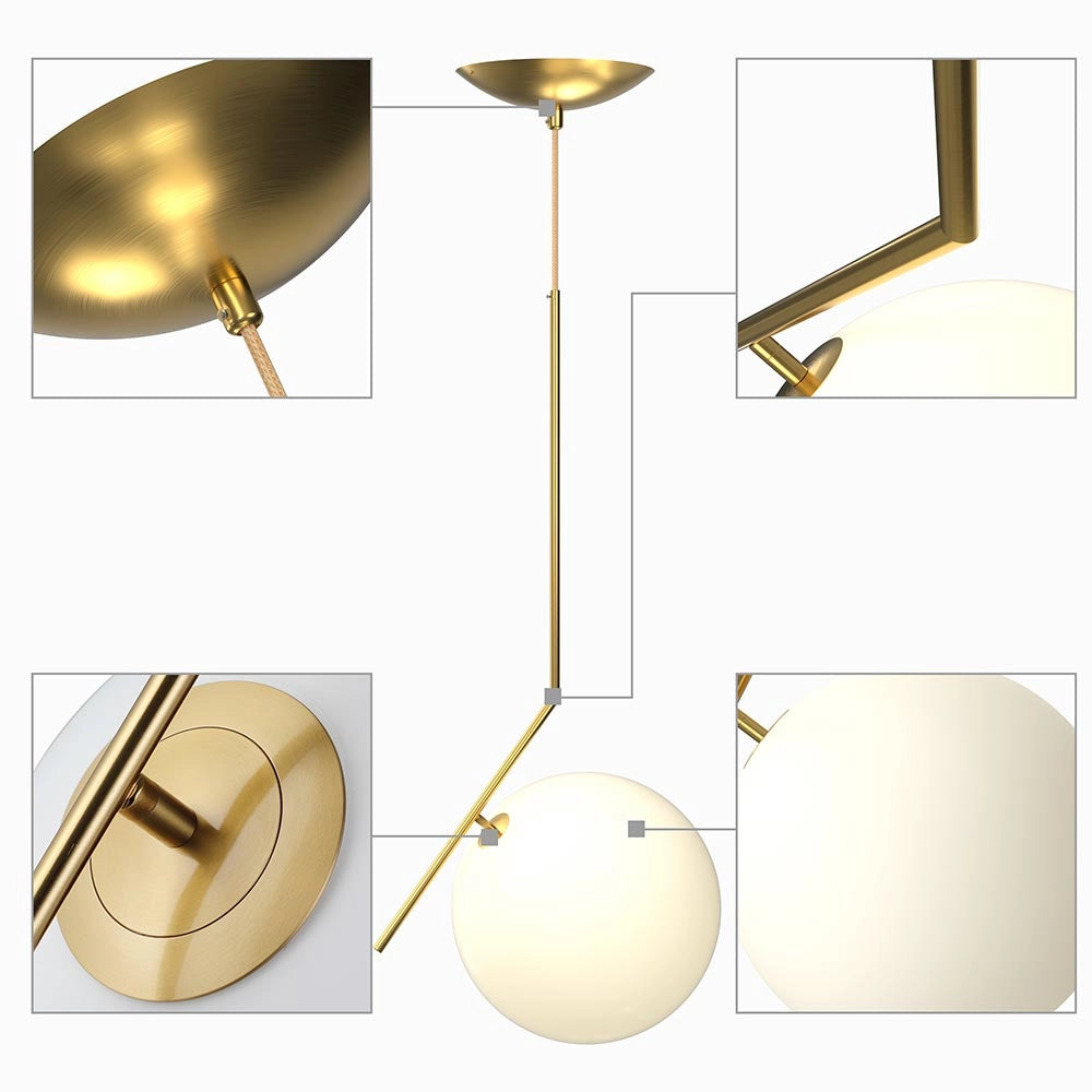 Lampadario Lampada Sospensione Sfera 20 cm Design Moderno Paralume Metallo Oro