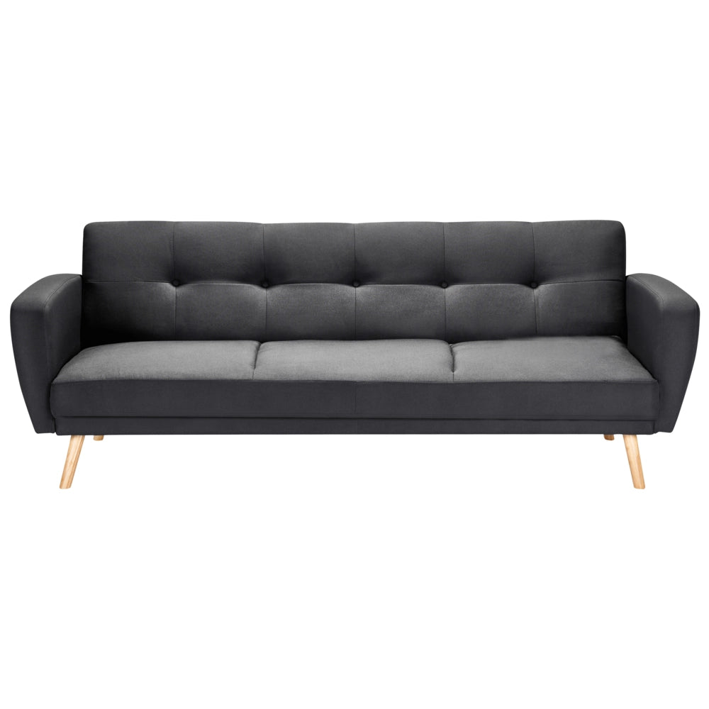 Divano Letto Rivestito In Tessuto Nero 3 Posti Trasformabile Gambe In Legno Soggiorno Moderno E Minimalista