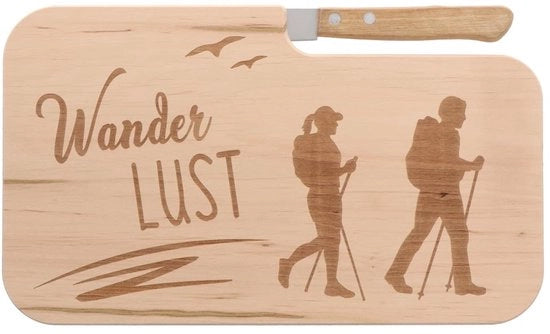 Tavolo per snack | Tavolo per snack "Wanderlust" con manico - Tavolo per affettare con motivi di escursione | Regalo per escursionisti e appassionati di outdoor