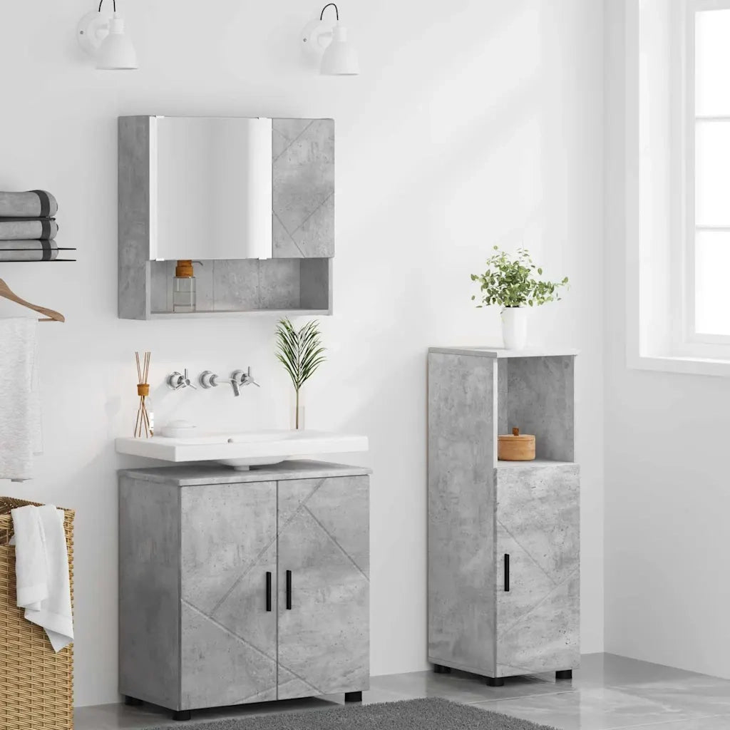 Set di mobili per il bagno con porta 3 pcs Grigio cemento 3392946