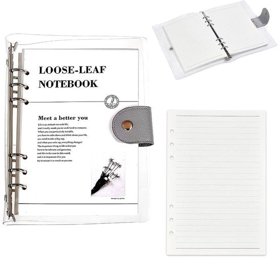 Libretto A5 - 6 Anelli - Copertina PVC Transparente - Copertine Navighibili - Adatto per Planner/Diario - Dimensioni 240x172x21,5 mm - Cintura Anelli