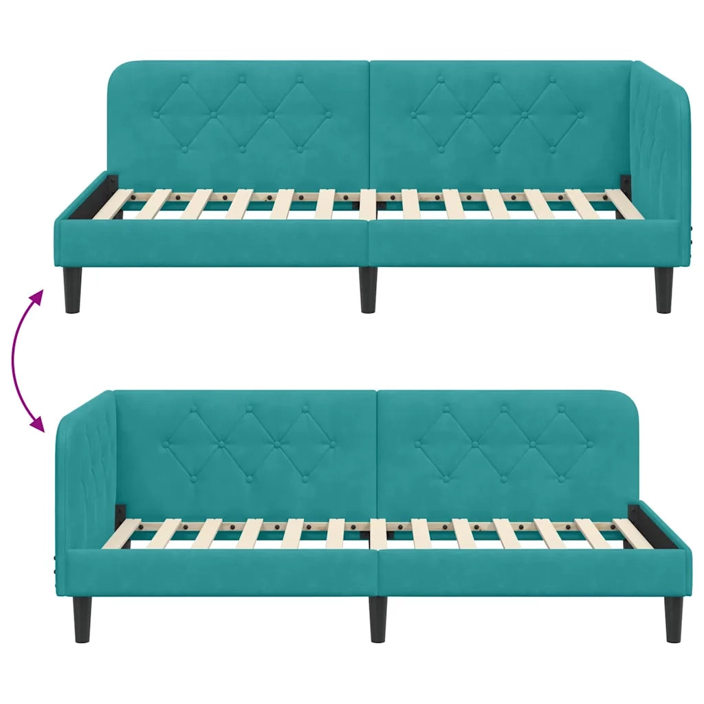 Letto singolo | Letto per adulti | Cornice del letto ad angolo Turchese 100 x 200 cm Velluto