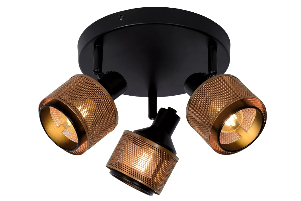 Plafoniera Lucide RAFA 3 faretti nero oro E14 35cm 40W