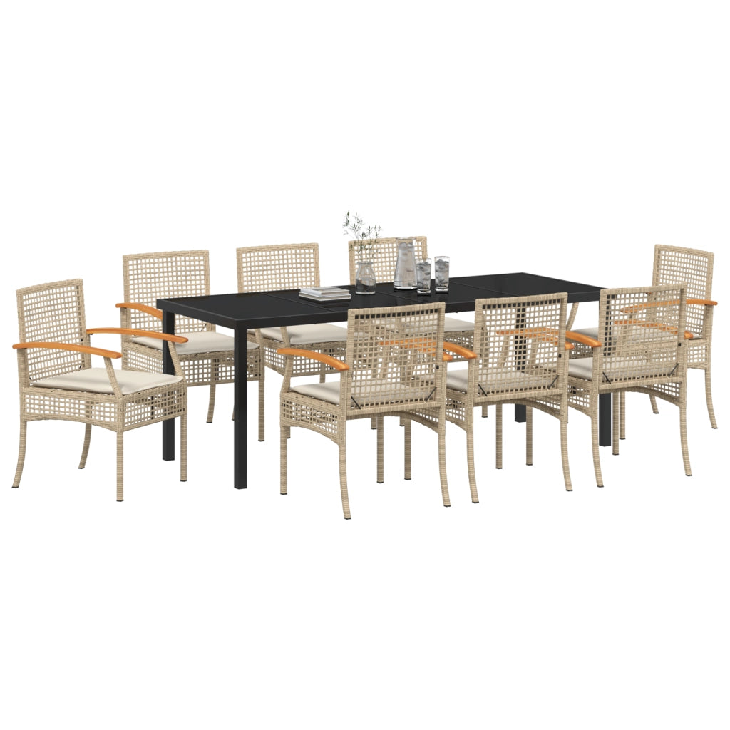 Set da pranzo da giardino da 9 pezzi con cuscini beige in polirattan