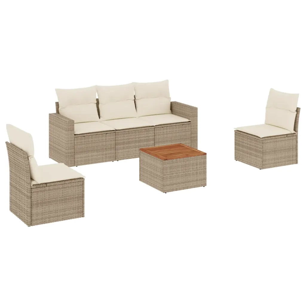 Set Divano da Giardino 6 pz con Cuscini Beige in Polyrattan 3256394