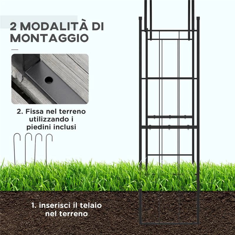 ARCHETTO DA GIARDINO PER PIANTE RAMPICANTI E DECORAZION IMETALLO NERO 153X40X210 CM