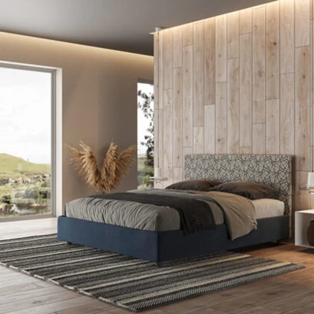 Letto matrimoniale con rete imbottito 160x210 tessuto Era 9 blu Arla