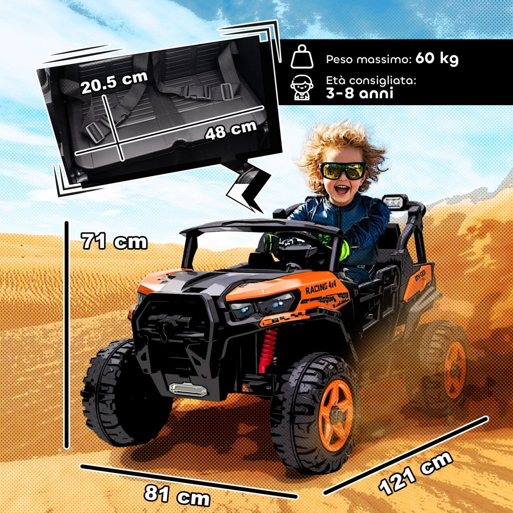 Macchina Elettrica per Bambini 3-8 Anni 24V Fuoristrada a 2 Posti Doppio Motore Telecomando e Soft Start Arancione