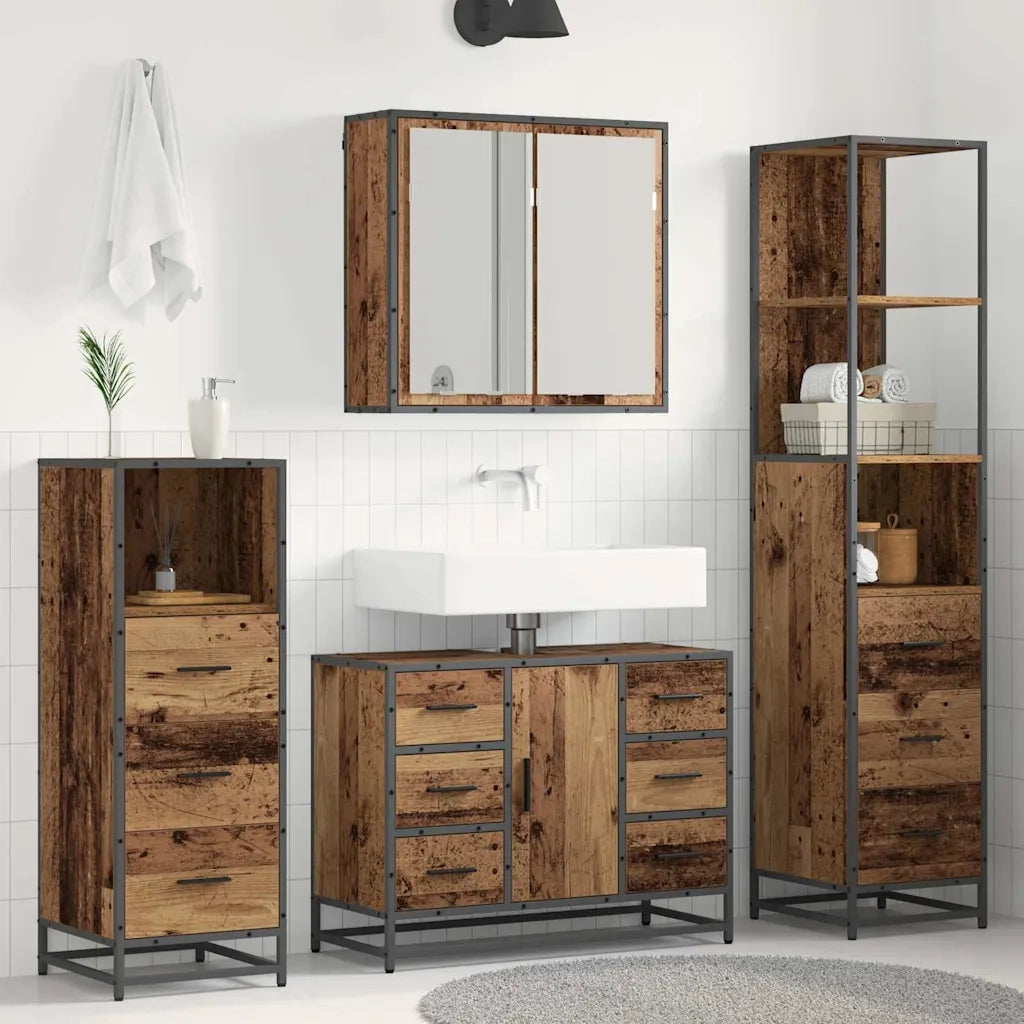 Set di mobili per il bagno con cassetto 3 pcs Legno vecchio