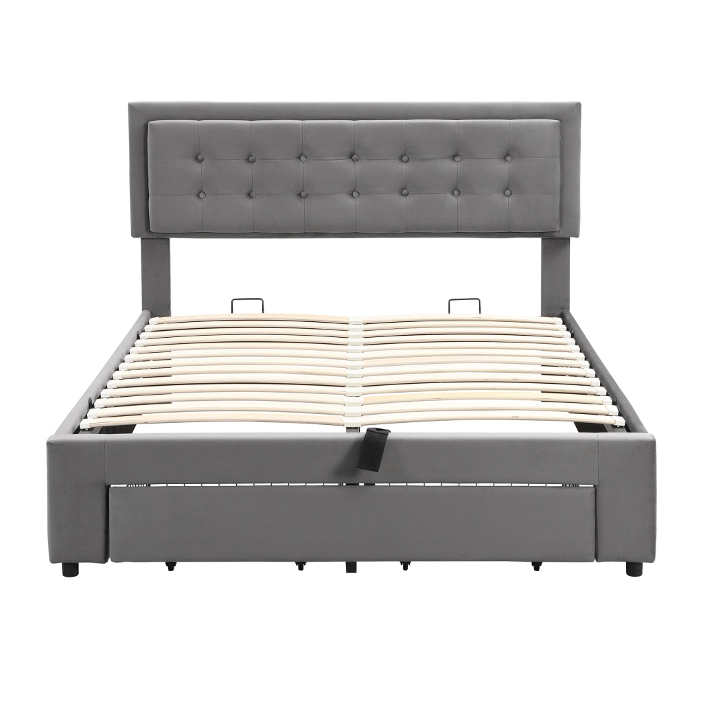 Letti contenitori 140x190 cm regolabile in altezza; contenitore; velluto grigio