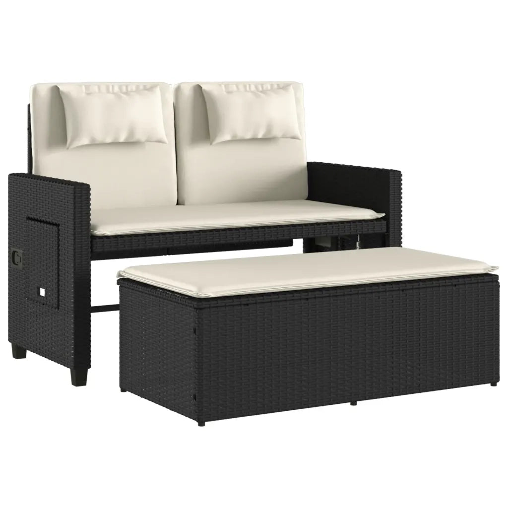 Panca Reclinabile da Giardino con Cuscini-Sgabello-Sedia da esterno Nera in Polyrattan 877485