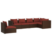 Set di mobili da giardino in poly rattan 6 pz con cuscini marrone 02_0016903