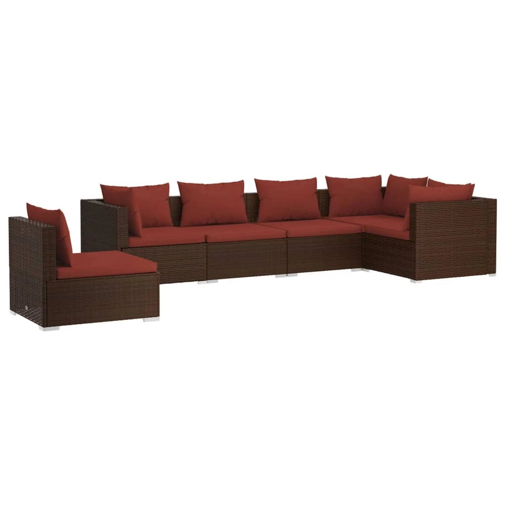 Set di mobili da giardino in poly rattan 6 pz con cuscini marrone 02_0016903