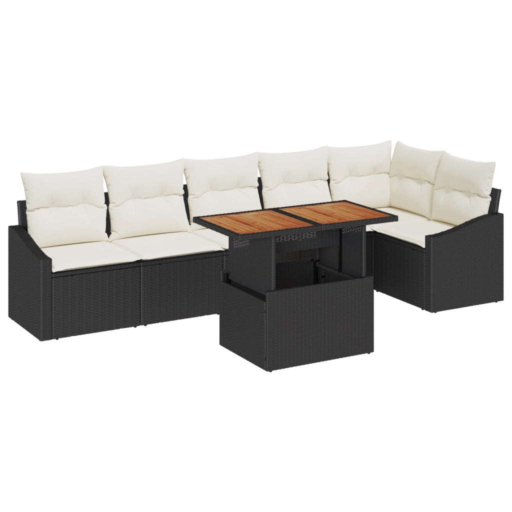 Set di Divani da Giardino 7 Pezzi con Cuscini Nero Polyrattan
