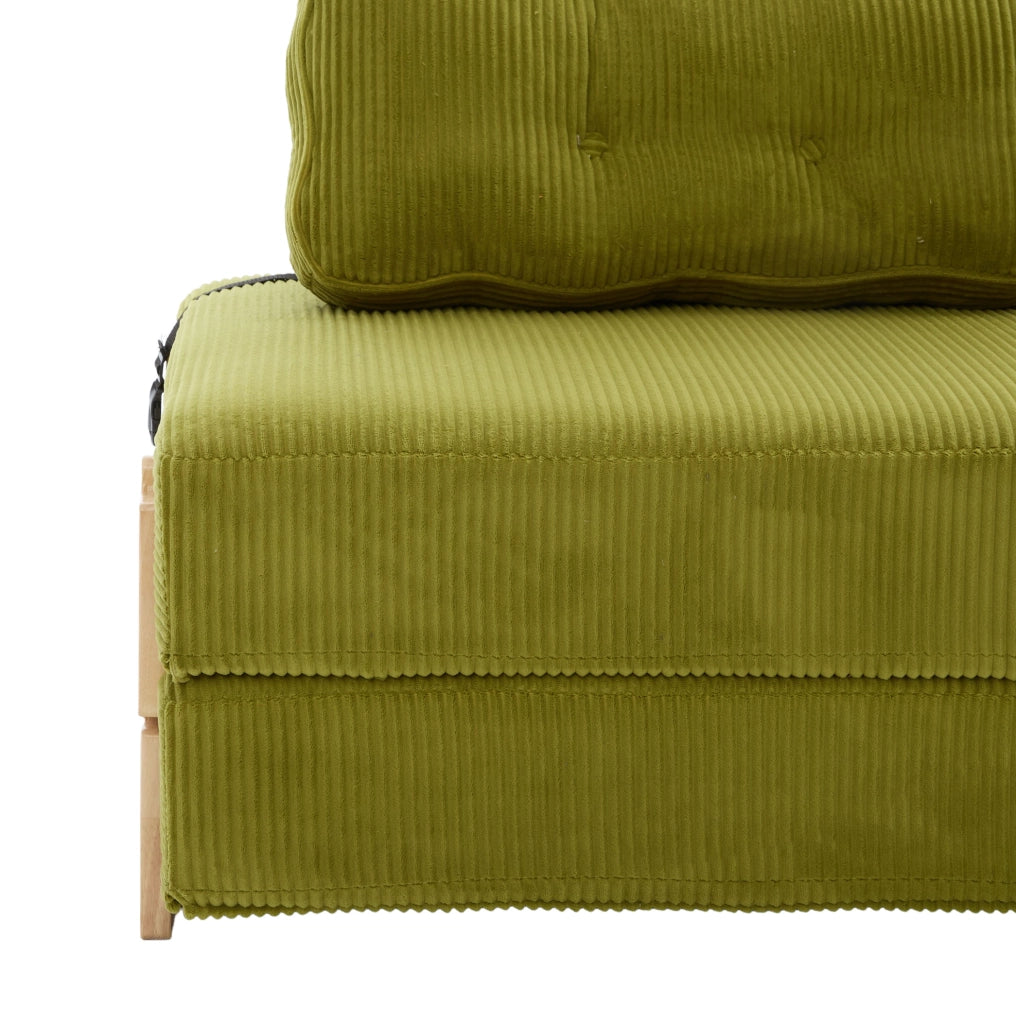 Poltrona letto pieghevole convertibile in corda verde oliva; 90x86x84 cm; gambe in legno