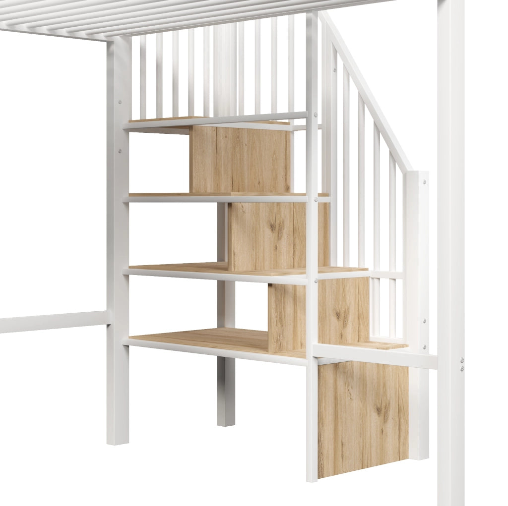 LETTO a soppalco 140x200 cm in metallo e MDF bianco