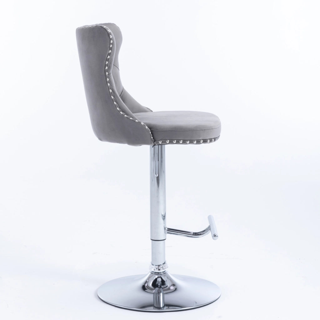 Sgabello da bar girevole in velluto con altezza regolabile schienale ergonomico e base cromata grigio
